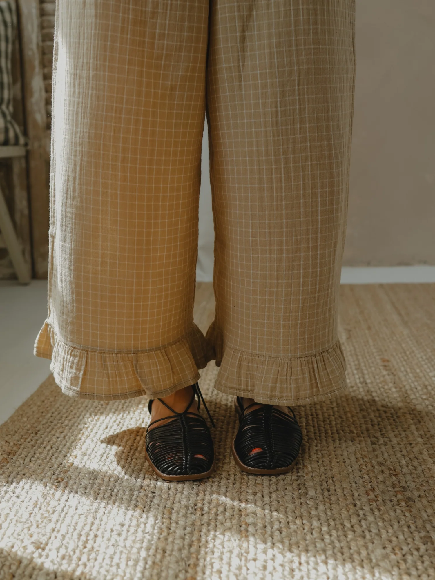Women's Grid Check Wheat Frill Culottes - Image 3